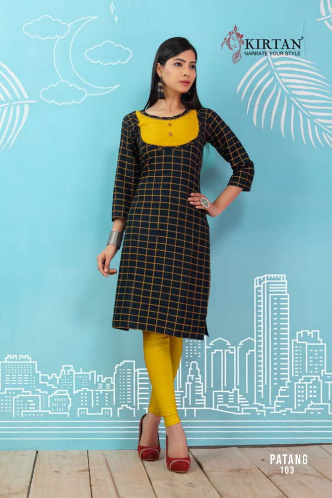 Kirtan Patang Rayon Printed Running Wear Kurti Wholesaler